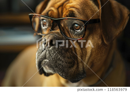 Dog with glasses. Generative AI 118563979