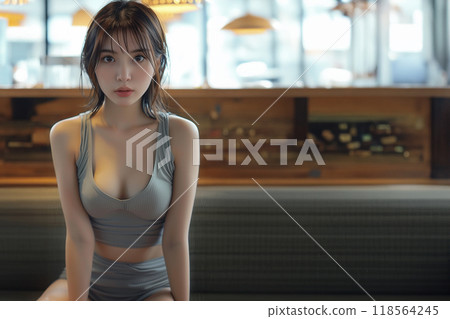 Beautiful girl wearing a grey tank top Beautiful girl wearing a grey tank top 118564245