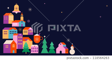 Merry Christmas and Happy New Year. Concept Christmas background with colorful geometrical style Merry Christmas and Happy New Year. Concept Christmas background with colorful geometrical style 118564263