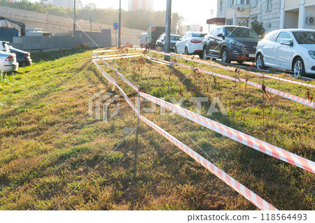 repair tape warning fence safety pit accident security hole safe caution zone red danger boundary 118564493
