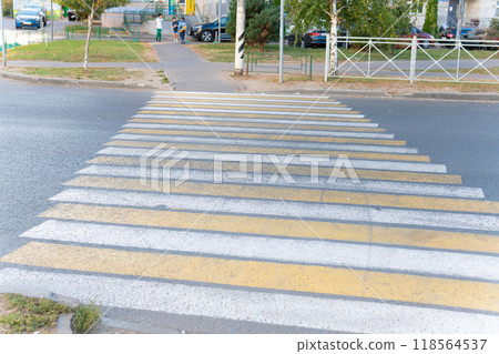 walk pedestrian stop crosswalk zebra traffic road street city cross safety little kid child urban 118564537