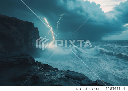 Lightning strikes the sea Lightning strikes the sea 118565144