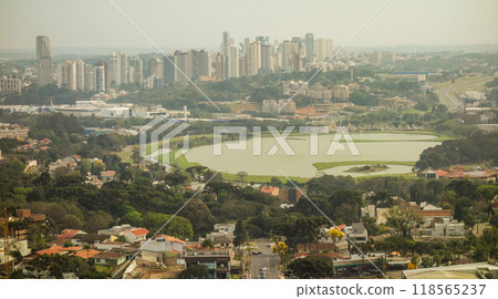 panoramic view of Curitiba cityscape, Brazil. Barigui park on background 118565237