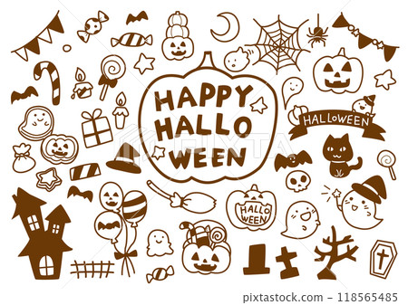 Halloween hand drawn set line drawing 118565485