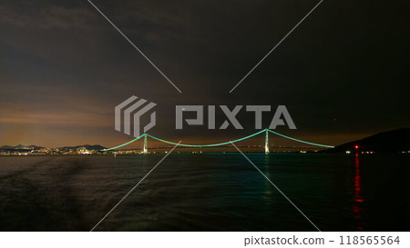 Akashi Kaikyo Bridge illuminated at night Akashi Kaikyo Bridge illuminated at night 118565564