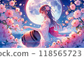 滿月和櫻花花瓣 118565723