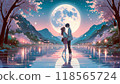 美麗的男人和女人與閃亮的滿月風景 118565724