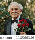 Elderly groom holding roses 118566386
