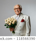 Elderly groom holding a bouquet 118566390
