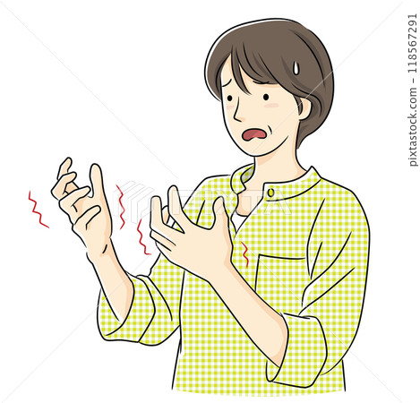 A woman suffering from stiff fingers 118567291