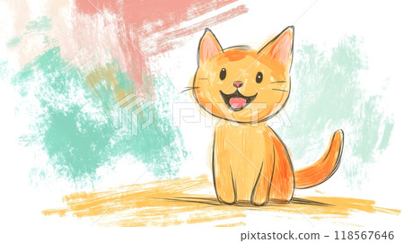 Cute ginger cat smiling with brushstrokes background 118567646