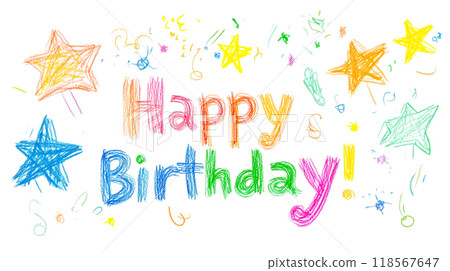 Happy birthday greeting card with colorful hand drawn stars and confetti Happy birthday greeting card with colorful hand drawn stars and confetti 118567647