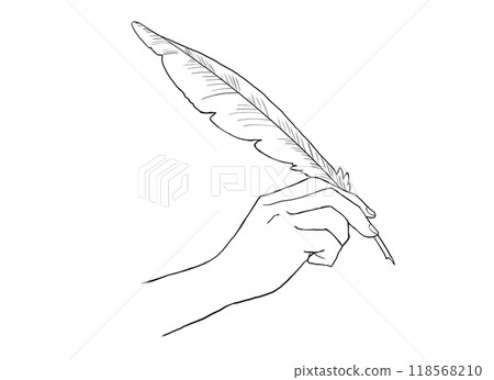 一手拿著一支簡單的羽毛筆的插圖 118568210