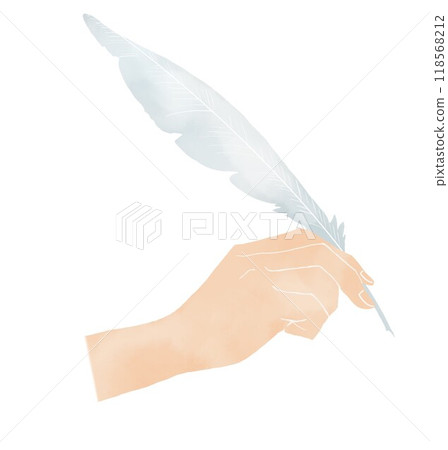 手握羽毛筆的水彩風格插圖 118568212