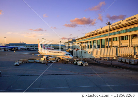 Naha city, Naha airport domestic terminal at dusk 118568266
