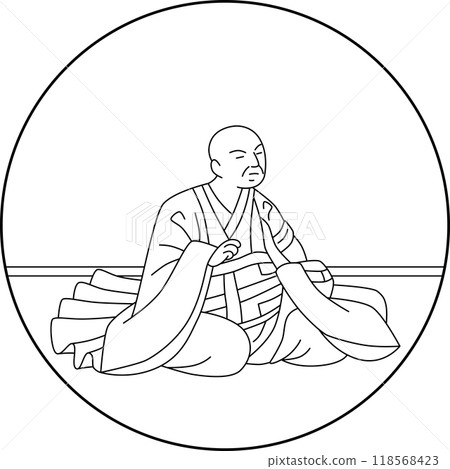 Line drawing of Hyakunin Isshu by Saigyo 118568423