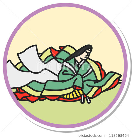 Simple circular sticker Hyakunin Isshu - Nijo-in Sanuki 118568464
