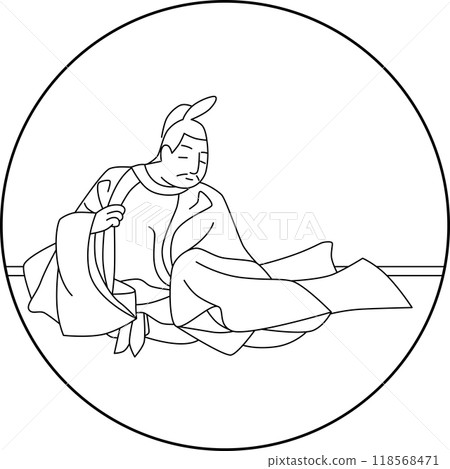 Masatsune Sangi 的線條畫圓形百人一書 118568471