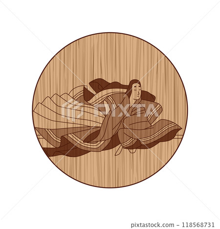 木雕圓形百人一州伊勢 118568731