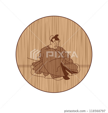 Circular wood carving of Hyakunin Isshu by Tadamine Mibu 118568797