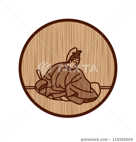 木雕圓形簡單百人一書 by Korenori Sakagami 118568804