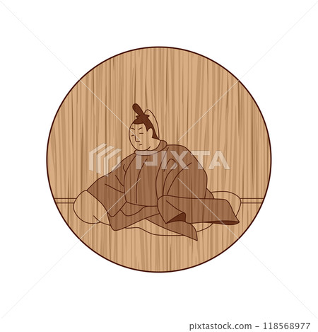 Circular wood carving of Hyakunin Isshu poems by Chunagon Asatada 118568977