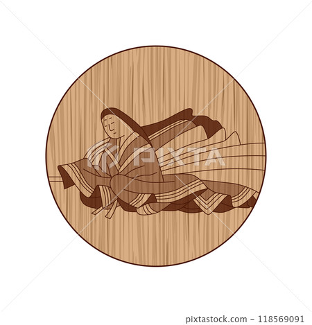 木雕圓形百人一州赤染右衛門 118569091