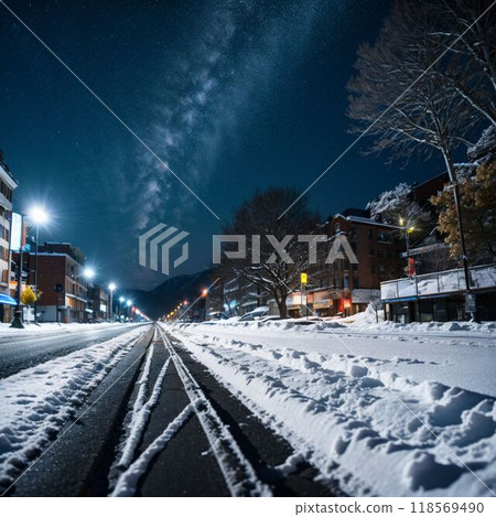 snowy night road 118569490