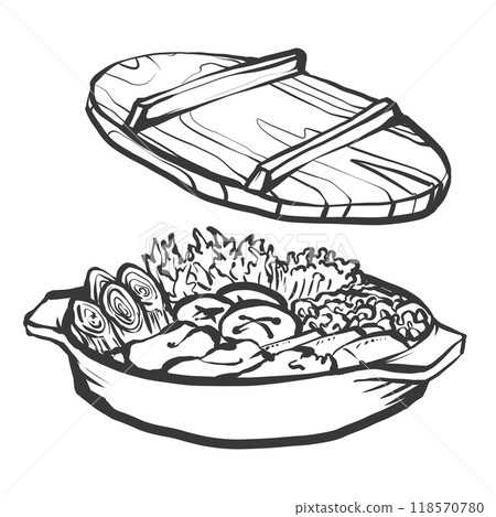 Hand-drawn brush-style illustration of sukiyaki 118570780