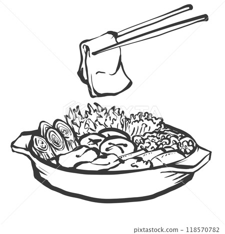 Hand-drawn brush-style illustration of sukiyaki 118570782
