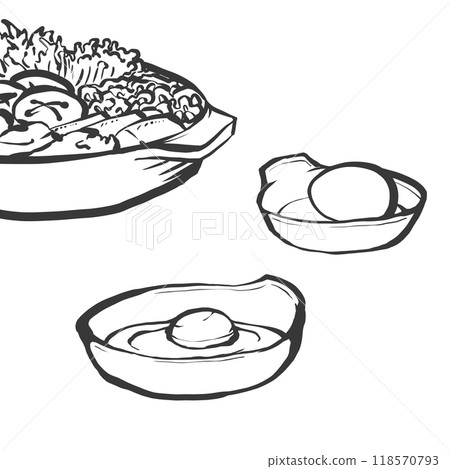 Hand-drawn brush-style illustration of sukiyaki Hand-drawn brush-style illustration of sukiyaki 118570793