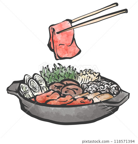 Hand-drawn brush-style illustration of sukiyaki 118571394