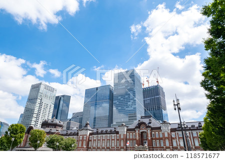 Tokyo Station and skyscrapers under the blue sky Tokyo Station and skyscrapers under the blue sky 118571677