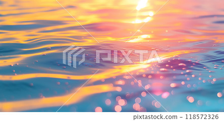 Close-up of waves illuminated by the setting sun AI-generated material 118572326