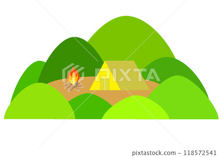 深山露營地營火插畫 118572541