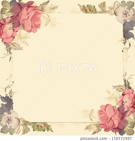 Square blank vintage floral paper background for printable digital paper, art stationery and greeting card illustration idea 118572987