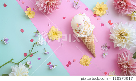 Ice cream colourful summer treat, sweet dessert in summertime, holiday food idea Ice cream colourful summer treat, sweet dessert in summertime, holiday food idea 118573017