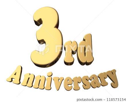 3DCG text "3rd Anniversary" in gold 3DCG text "3rd Anniversary" in gold 118573154