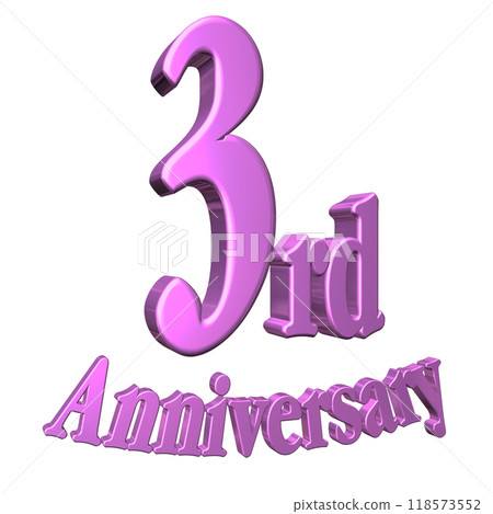 3DCG text "3rd Anniversary" in purple, pink 3DCG text "3rd Anniversary" in purple, pink 118573552