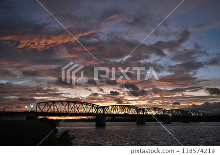 on the riverbed in the morning on the riverbed in the morning 118574219