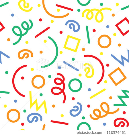 Vector Simple childish scribble backdrop. Colorful line doodle seamless pattern. Creative minimalist style art background for children 118574461