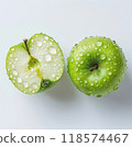 green apples with water drops on white background, top view 118574467