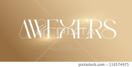Beauty Luxury font alphabet logo. Typography fashion elegant classic letters serif italic fonts decorative wedding vintage retro logos on golden background. vector illustration Beauty Luxury font alphabet logo. Typography fashion elegant classic letters serif italic fonts decorative wedding vintage retro logos on golden background. vector illustration 118574975
