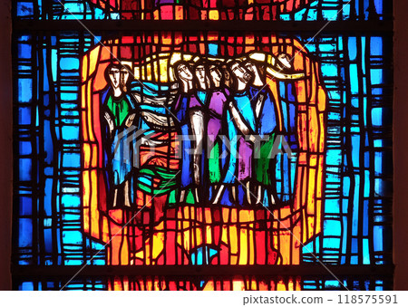 Stained glass window in the parish church of St. Stephen in Wasseralfingen, Germany 118575591