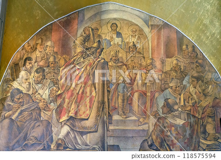 Fresco in the church of St. Mark in Zagreb, Croatia 118575594