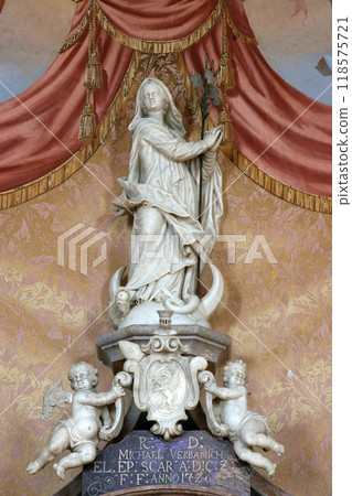 Assumption of the Virgin, statue on the altar of Saint Michael in Church of Assumption of Virgin Mary in Zakanje, Croatia Assumption of the Virgin, statue on the altar of Saint Michael in Church of Assumption of Virgin Mary in Zakanje, Croatia 118575721