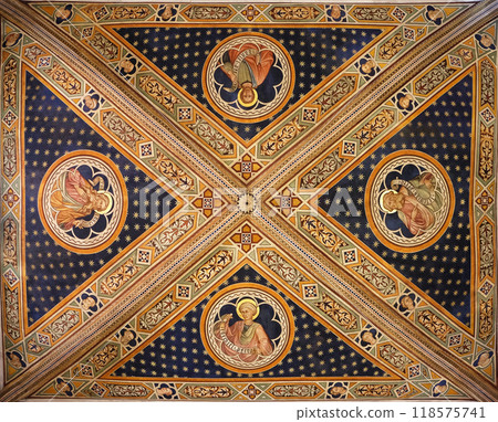 Fresco painting on the ceiling of the Cathedral of St Martin in Lucca, Italy 118575741