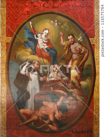 Altar of Saint Joseph patron saint of a happy death in Church of Birth of Virgin Mary in Svetice, Croatia 118575764