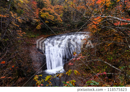 Eniwa City, Hokkaido, Hakusen Falls dyed with autumn leaves [October] 118575823