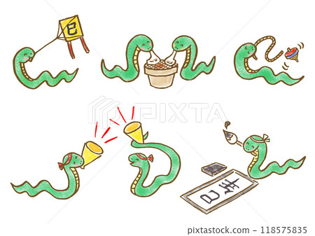 可愛的手繪插圖集幸運符和蛇 118575835